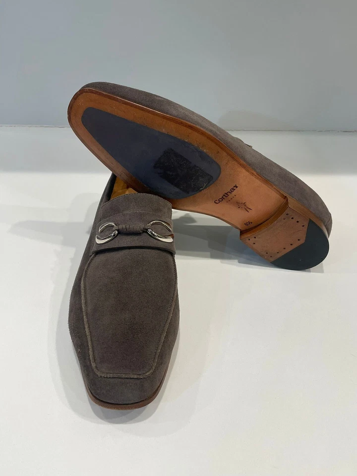 Corthay Suede loafer Shoes double C logo Cannes Grey/Brown silver finis Size 8.5 - Image 1 of 4