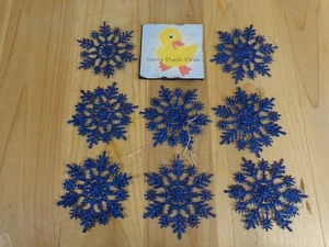 Blue Snowflake Ornaments Set of 8 Glitter 4" Plastic - Picture 1 of 2