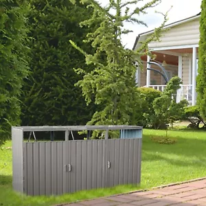 Outdoor Metal Garbage Bin Shed for 3 Trash Cans Stainless Galvanized Steel Yard - Picture 1 of 10