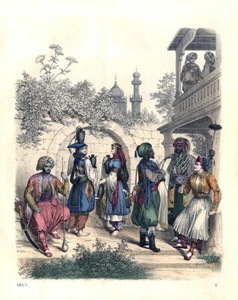 Trajes orientales. etnológico. Litografía coloreada antigua de 1863 - Imagen 1 de 1