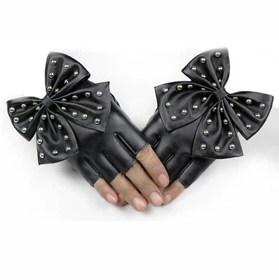 Moda Guantes de Cuero PU Arco Grande Remache Mujeres Baile Fiesta Sin Dedos Foto 1 de 4