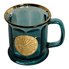 Vintage Celestial Sunshine Roman Numerals Culver Glass Green Gold Gild Crest Mug
