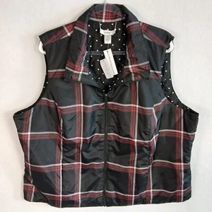 CJ Banks Women's Reversible Vest Size 3X Red Black Plaid/ Black Polka Dot NWT - Picture 1 of 17