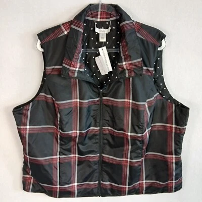 CJ Banks Women's Reversible Vest Size 3X Red Black Plaid/ Black Polka Dot NWT - Image 1 of 4
