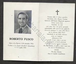 Biglietto Commemorativo - Partigiano Roberto Fusco fucilato a La Spezia 1945 - Picture 1 of 2