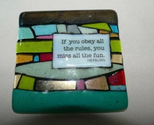 Nina Cambron Fused Glass Tile with Phrase Size 5" x 5" BEAUTIFUL! - Picture 1 of 2