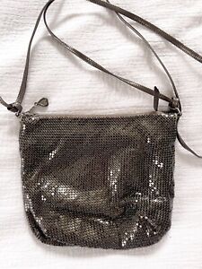 Vintage Whiting and Davis Mesh Gold Brown Brass Crossbody evening bag