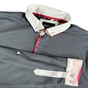 Maceoo Newton Mens XL Polo Gray Long Sleeve Button Pink Flip Cuff - Picture 1 of 13