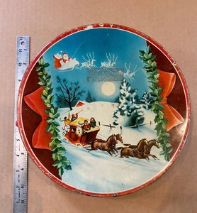 Vintage Weihnachtsdeko leere Blechdose Weihnachtsschlitten Carol Ehrenbonbons - Bild 1 von 3