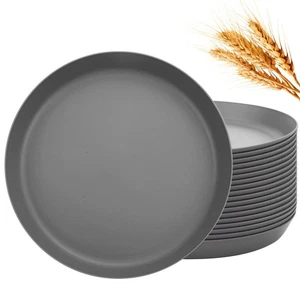 EI 18pcs Dark Grey Wheat Straw Plates Set,Unbreakable Deep Dinner Plates,Reus... - Bild 1 von 9