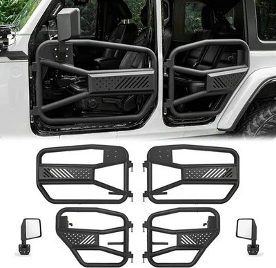 Tubular Half Doors w/Side Mirror For 2018-2025 Jeep Wrangler JL & Gladiator JT  - Imagem 1 de 4