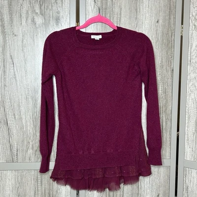 Garnet Hill Cashmere Sweater Womens XS Pullover Lace Hem Whimsical Romantic - Image 1 of 4