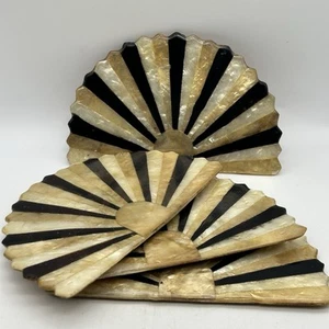 Vintage Set Of 4 Mother Of Pearl Balos Coasters Shell Silhouette Acrylic Cork - Picture 1 of 13