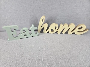 Block Laser Cut Words, Home & Eat, Cream & Blue/Gray, Wall or Freestanding Decor - Picture 1 of 7