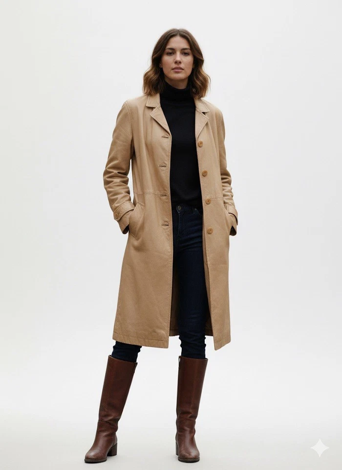 GAP Vintage 100% leather tan classic wardrobe capsule women’s trench coat S - Image 1 of 4