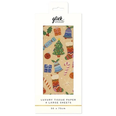 Kate McFarlane Kraft Whimsical Christmas 4 sheets tissue wrapping paper 50x75cm - Image 1 of 2