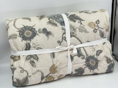 New Pottery Barn Tessa Embroidered Quilt Queen Blue Multi Floral - Image 1 of 4