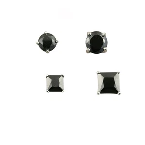 VENTA Pendiente de plata esterlina 925 para hombre 6 mm 8 mm cuadrado redondo negro circonita cúbica NUEVO - Imagen 1 de 3