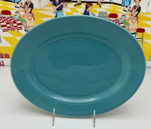 Harlequin Oval Platter 11" Homer Laughlin Turquoise Blue - Picture 1 of 2