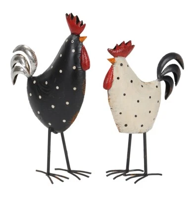 dekorativer Deko-Hahn Deko-Huhn Garten-Deko Metall schwarz weiß handbemalt - Bild 1 von 3