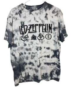 Led Zeppelin Mens Large Band T-Shirt Black White Tie-Dye Zoso Feather Symbols - Picture 1 of 5