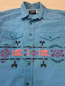 Vintage Wrangler Brushpopper Aztec Western Button Up Mens Size 16-33 Retro - Picture 1 of 11