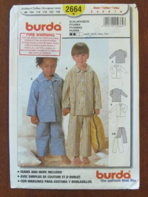 BURDA PATTERN - 2664 GIRL'S BOY' PAJAMAS PULL-ON PANTS BUTTON FRONT 3-8 UNCUT - Image 1 of 2