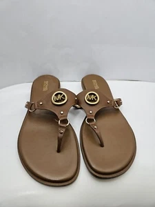 MICHAEL KORS Conway Flip Flop Sandal Size 9 Brown Studs Rings - Picture 1 of 8