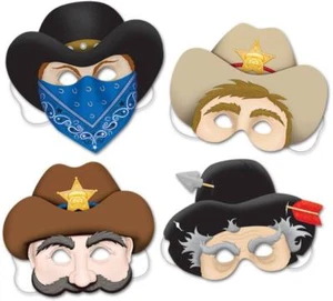 Wild West Western Paper Masks 4 Pack Photo Props Cowboy Sherriff Robber Prop - Picture 1 of 1