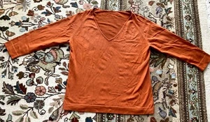 Doncaster Orange Silk Knit V Neck Sweater Size M No Tags loose threads, piling - Picture 1 of 6