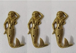 Brass Mermaid Wall Hooks coat Hook  Bathroom Towel Door Hanger Lot of 3 Pcs - Picture 1 of 6