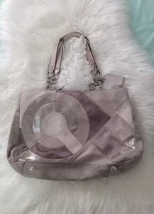 Coach Inlaid Patchwork Gray Taupe Brown Leather Pink Lining Chain Shoulder Tote - Picture 1 of 3