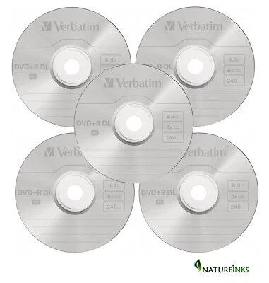 5 Verbatim Logo Dual Layer DVD+R 8x DL Double layer Blank Discs 8.5GB 240M 43666 - Image 1 of 2