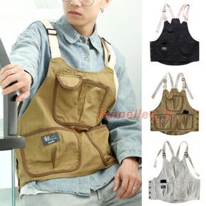 Unisex Apron Worker Multi-pockets Vest Waistcoat Barista Waiter Painter Overall - Picture 1 of 27