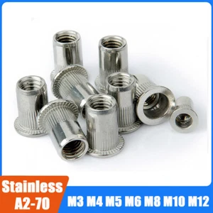Rivnuts Stainless Steel Knurled Head Threaded Rivet Nuts, Blind Nutserts M3-M12 - Picture 1 of 8