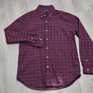 Ralph Lauren Buttom Down Shirt Mens Large Classic Fit Red Oxford Tartan Plaid - Picture 1 of 9