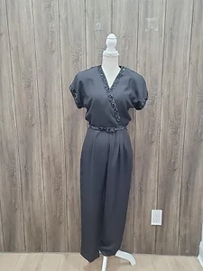 Joan Walters Glam Jumpsuit Women's SZ 10 Black Rhinestones Trim 80s Vintage - Picture 1 of 12