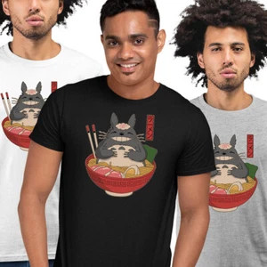 Totoro In The Ramen Bowl Cartoon Anime My Neighbor Totoro Adult Unisex T-shirt - Picture 1 of 10