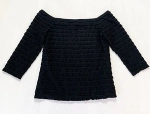Blusa Top Frank Lyman Volantes Negra Sólida Manga 3/4 Talla US 10 - Imagen 1 de 6