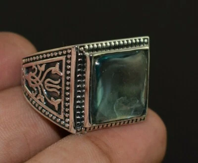 Anello vintage in argento sterling 925 massiccio forma quadrata pietra topazi... - Immagine 1 di 3