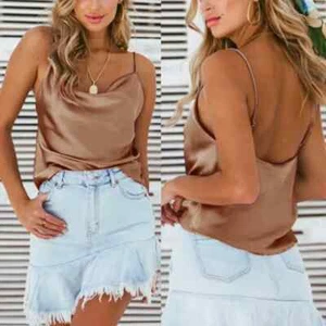Women's Summer Satin Silk Sleeveless Tops Ladies Deep VNeck Cami Blouse Tank 2XL - Picture 1 of 3