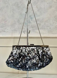 Silver Sequin Embellished Crescent Occasion Prom Purse Shoulder Clutch Bag - Picture 1 of 3