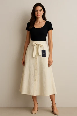 Saia Polo Ralph Lauren 100% Linho Tamanho 4 Marfim LagenLook Nova Com Etiqueta Estoque Morto  - Imagem 1 de 4