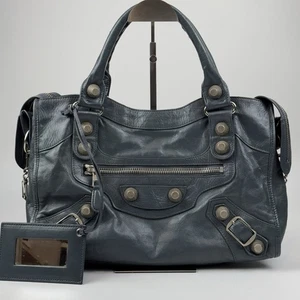 Auténtico Bolso de Mano Balenciaga The Giant City Cuero Azul Gris 2 Vías Bolso de Hombro v71 - Imagen 1 de 22