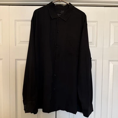 Camisa Tommy Bahama Para Hombres Negra Sólida 100% Seda Manga Larga Con Botones XLT Informal Foto 1 de 4