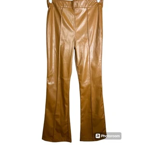 NWT Princess Polly Brown Vegan Leather ‘Braden’ Flare Bootcut Pants Size 8 - Picture 1 of 7
