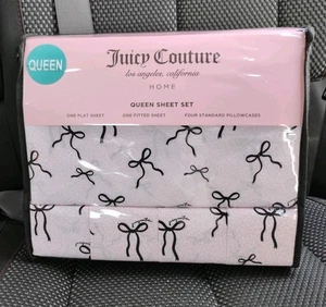 Juicy Couture Set di lenzuola QUEEN rosa con nastri neri 6 pezzi - Foto 1 di 4