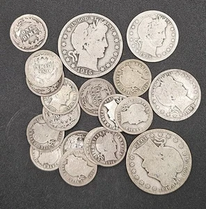 $3 Face Value Barber Dimes, Quarters & Half Dollars (19 Coins) | AVERAGE CIRC - Picture 1 of 1