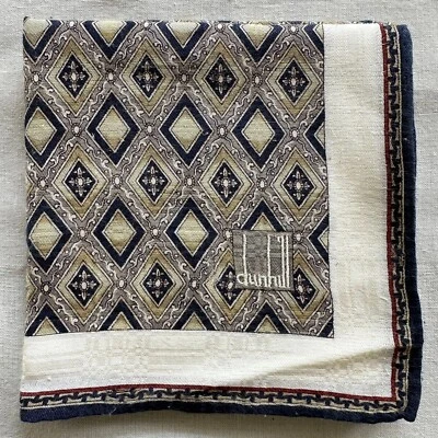 dunhill Handkerchief VTG Fabric Woven Geometric Lattice Diamond Pocket Square 20 - Imagem 1 de 3