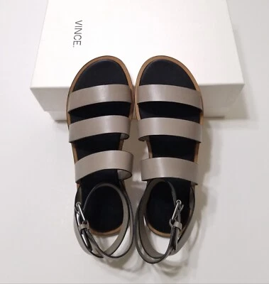 Sandalia plana Vince Macey de cuero con tiras en Woodsmoke talla 6, 7,5 $275 nueva en caja Foto 1 de 4